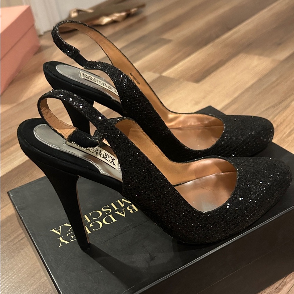 Badgley Mischka Sparkling Black Slingback Heels